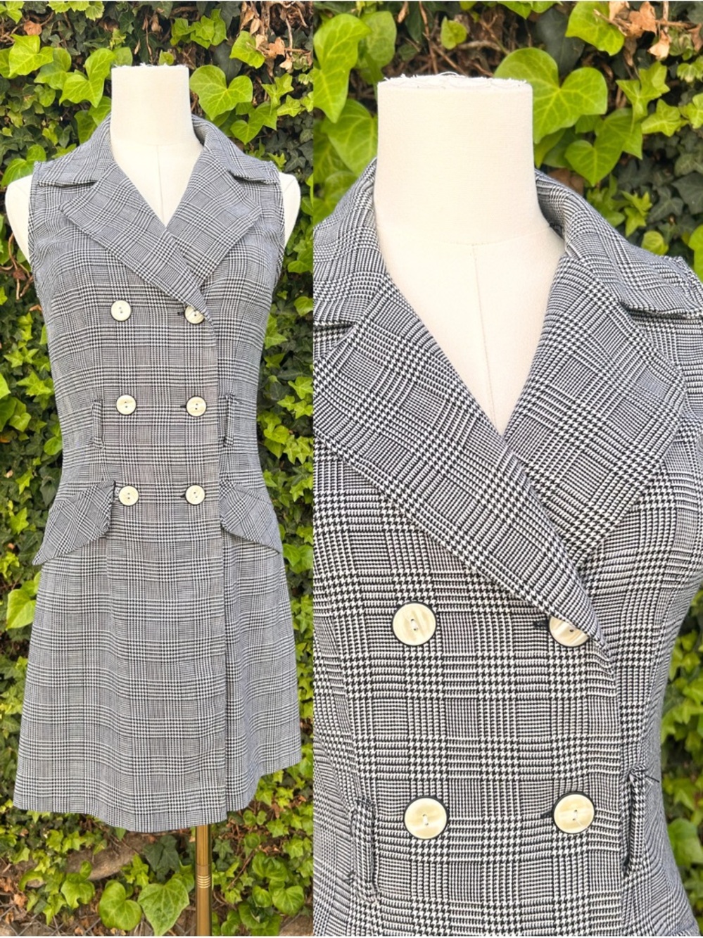 All That Jazz Black & White Plaid Double-Breasted Mini Dress
